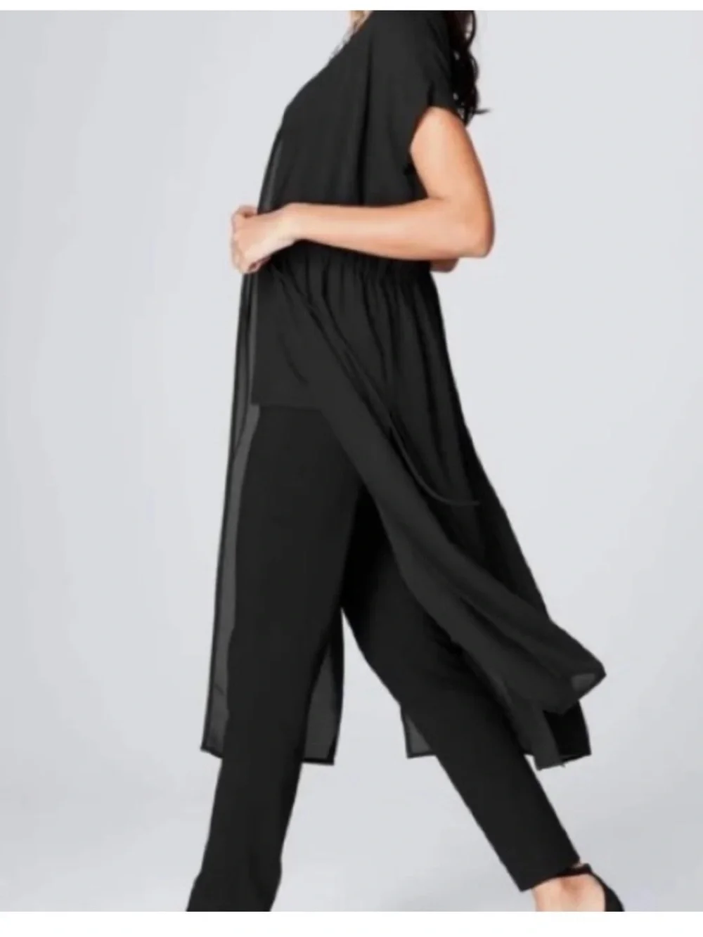 J. Jill Black Sheer Open-Front Duster with Tie